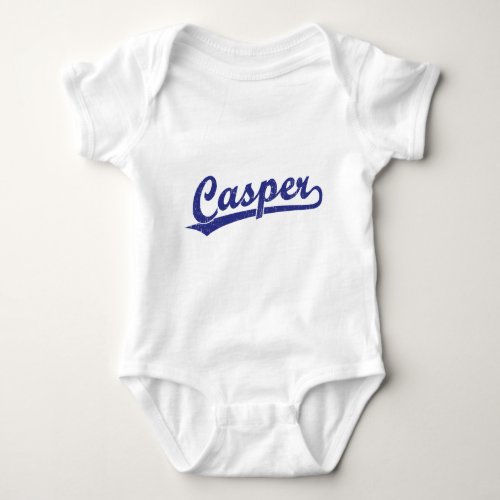 Casper script logo in blue baby bodysuit