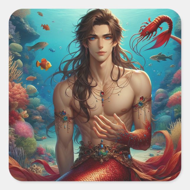 Caspian - Merman - Mermaid Series Art Collection Square Sticker (Front)
