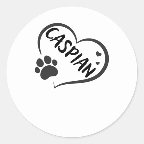 Caspian Name In A Heart With A Paw  Classic Round Sticker