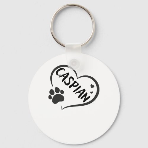 Caspian Name In A Heart With A Paw  Keychain