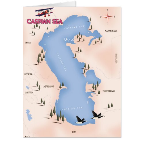 Caspian Sea Vintage Style Map travel poster Card