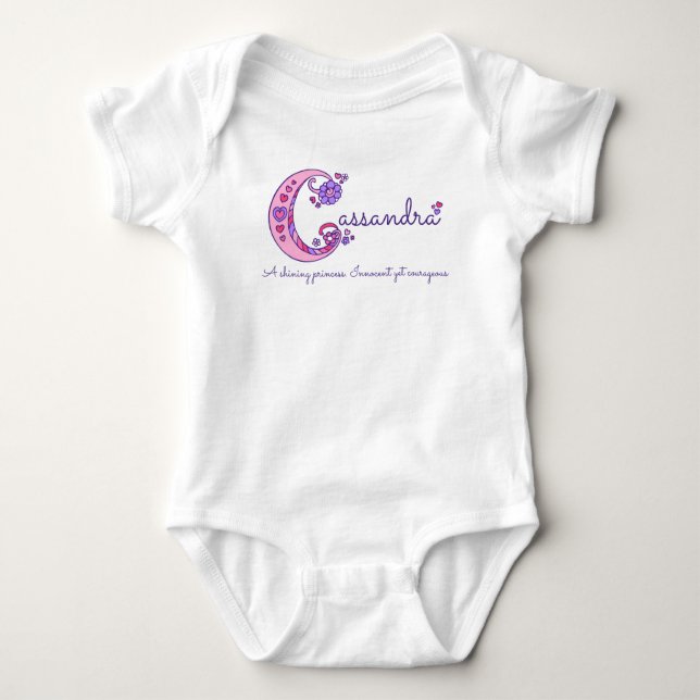 Cassandra name meaning letter C monogram Baby Bodysuit (Front)