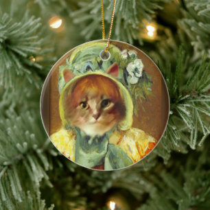 Cassatt Bonnet on Kitten Ceramic Ornament