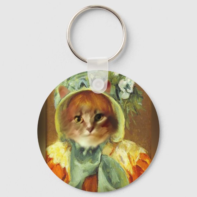 Cassatt Bonnet on Kitten  Keychain (Front)