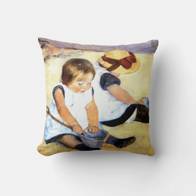 Cassatt Children Playing on Beach Throw Pillow (Front)