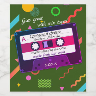 Cassette mix tape 80s retro personalized homemade wine label