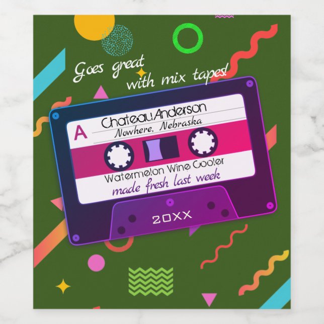 Cassette mix tape 80s retro personalized homemade wine label (Single Label)