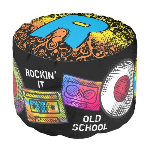 Cassette mix tape vinyl record monogram music pouf