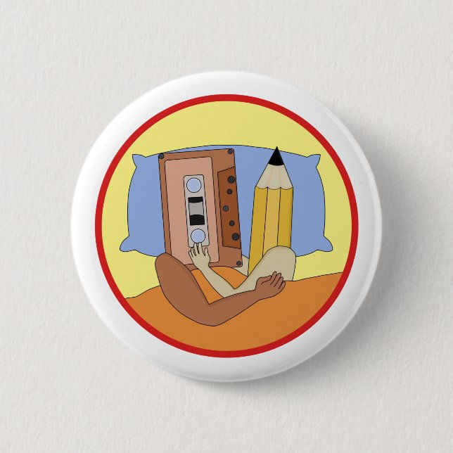 Cassette Tape and Pencil Rewind Love Button (Front)