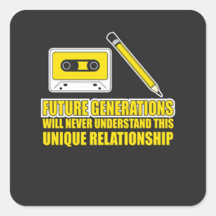 Cassette tape and Pencil Square Sticker