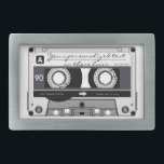Cassette tape - black - rectangular belt buckle<br><div class="desc">This product features my "Cassette Tape" design in black. 
 
 The "Cassette Tape" design features a typical vintage music cassette tape,  with a transparent case and colorful stickers and writing,  It also has customizable text which you can personalize.</div>