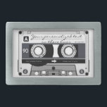 Cassette tape - black - rectangular belt buckle<br><div class="desc">This product features my "Cassette Tape" design in black. 
 
 The "Cassette Tape" design features a typical vintage music cassette tape,  with a transparent case and colorful stickers and writing,  It also has customizable text which you can personalize.</div>