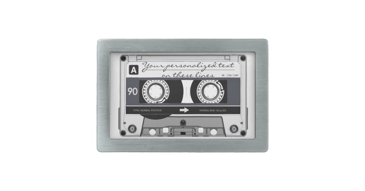 Cassette tape black rectangular belt buckle Zazzle
