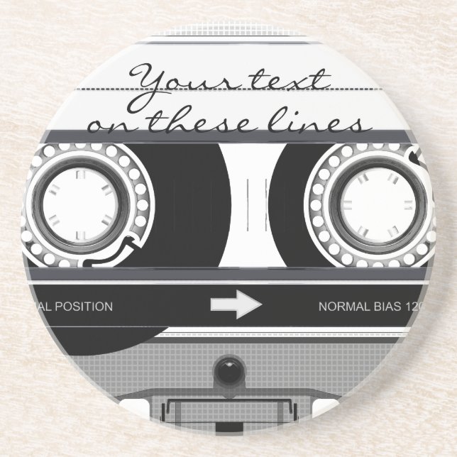 Cassette tape - black - sandstone coaster (Front)