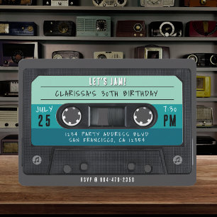 Cassette Tape Blue Retro Birthday Party Invitation