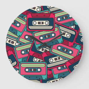 Cassette Tape: Colorful Irregular Pattern. Large Clock