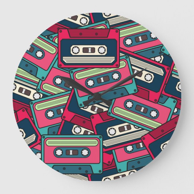 Cassette Tape: Colorful Irregular Pattern. Large Clock (Front)