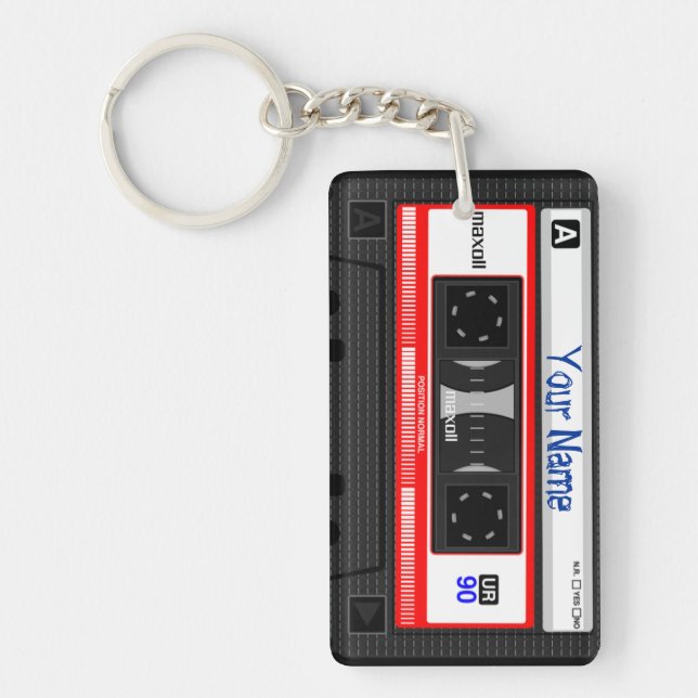 Cassette Tape Customizable Key Chain, Vintage Keychain (Front)