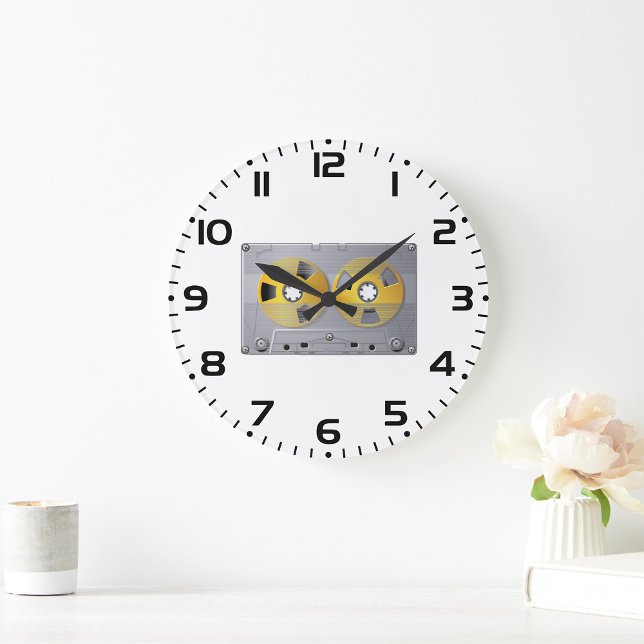Cassette Tape Illustration Vintage Music Lover  Large Clock (Creator Uploaded)