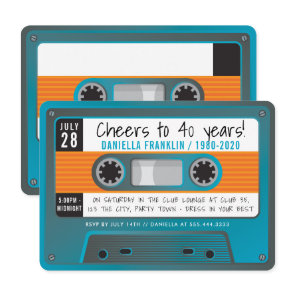 CASSETTE TAPE modern disco birthday aqua blue gray Invitation