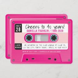 CASSETTE TAPE modern vintage disco birthday pink Invitation