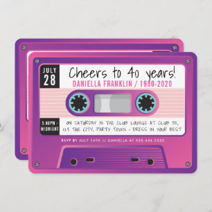 CASSETTE TAPE modern vintage disco birthday purple Invitation