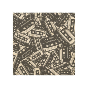 Cassette Tape: Monochrome Vintage Pattern Wood Wall Art