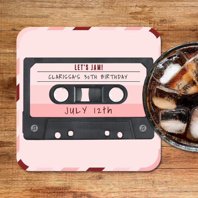 Cassette Tape Pink Retro Birthday Party Square Paper Coaster (Cassette Tape Pink Retro Birthday Party Square Paper Coaster
)