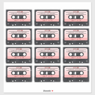 Cassette Tape Pink Retro Birthday Party Sticker