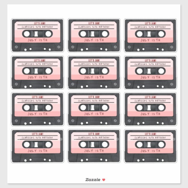 Cassette Tape Pink Retro Birthday Party Sticker (Sheet)