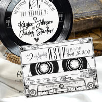 Cassette Tape Record White Wedding Invitation RSVP