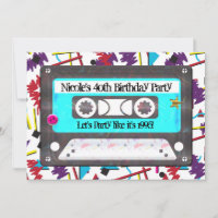 Cassette Tape Retro 80's 90's Theme Birthday Party Invitation