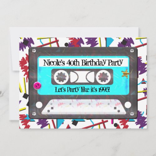 Cassette Tape Retro 80s 90s Theme Birthday Party Invitation