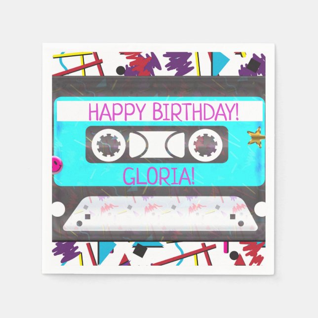 Cassette Tape Retro 80's 90's Theme Birthday Party Paper Napkins (Front)