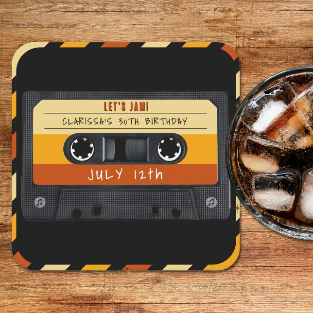 Cassette Tape Retro Birthday Party Square Paper Coaster (Cassette Tape Retro Birthday Party Square Paper Coaster
)