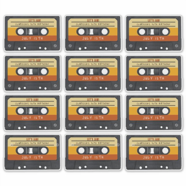 Cassette Tape Retro Birthday Party Sticker (Front)