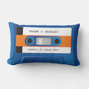 CASSETTE TAPE retro music disco blue orange rockin Lumbar Pillow