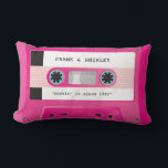 CASSETTE TAPE retro music disco hot pink rockin Lumbar Pillow<br><div class="desc">by kat massard >>> WWW.SIMPLYSWEETPAPERIE.COM <<<
A super cool,  retro gift for a birthday or anniversary.  For those of us who remember cassettes!!</div>