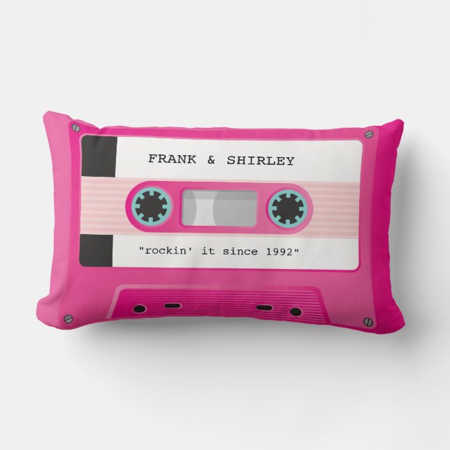 CASSETTE TAPE retro music disco hot pink rockin Lumbar Pillow (Front)