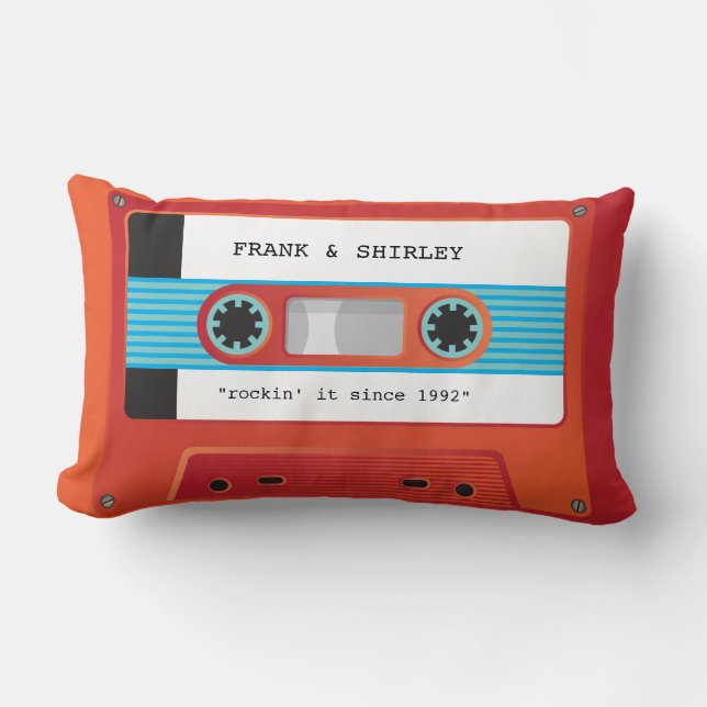 CASSETTE TAPE retro music disco red orange rockin Lumbar Pillow (Front)