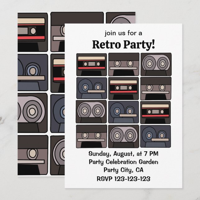 Cassette Tape Retro Music Party Invitation (Front/Back)