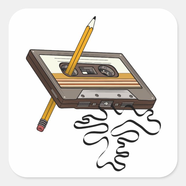 Cassette Tape Retro Rewind 80’s Style Square Sticker (Front)