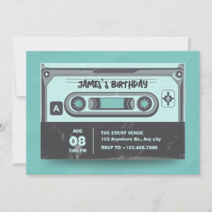 Cassette tape vintage green black birthday invitation