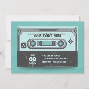 Cassette tape vintage green black  invitation