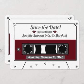 Cassette Tape Wine Red Wedding Save The Date  Invitation by reflections06 at Zazzle