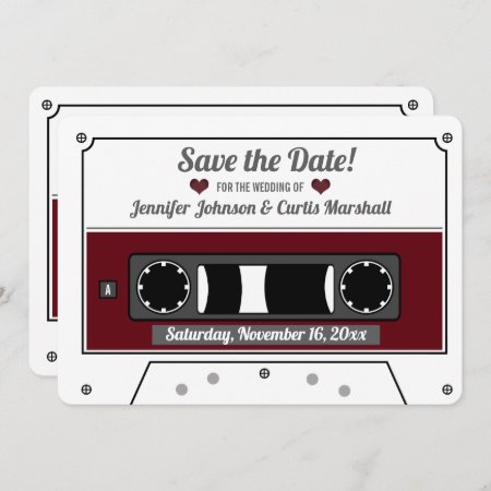 Cassette Tape Wine Red Wedding Save The Date  Invitation