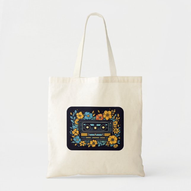 Cassette Tape with Flowers  Tote Bag (Front)