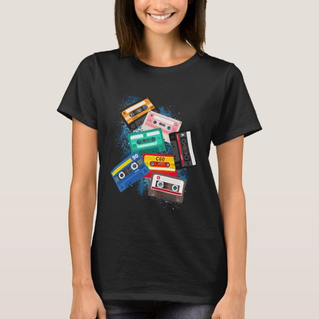 Cassette Tapes Mixtapes 1980s Radio Music Graphic  T-Shirt (Front)