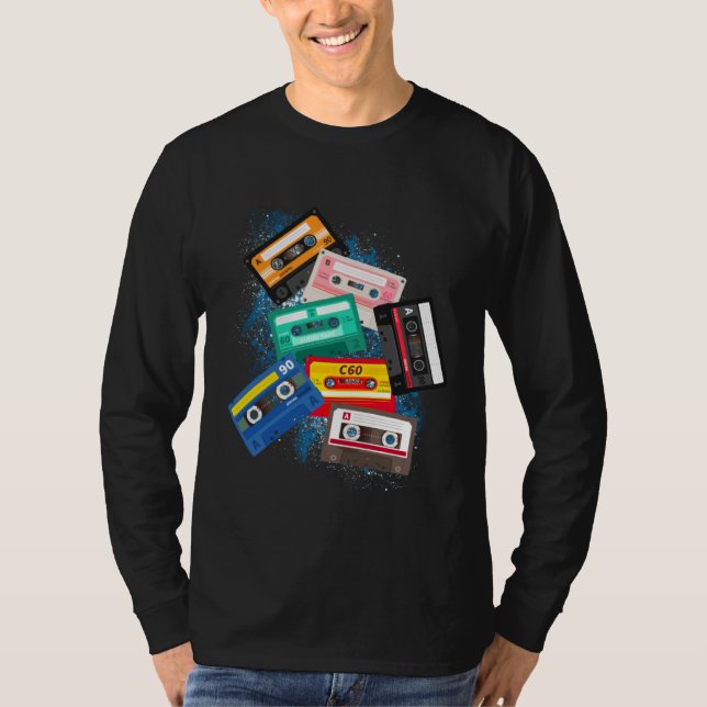 Cassette Tapes Mixtapes 1980s Radio Music Graphic  T-Shirt (Front)