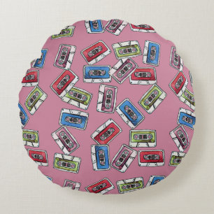 Cassette Tapes Pattern                             Round Pillow